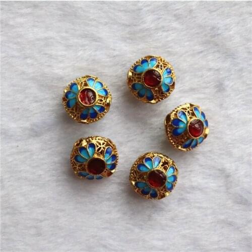Wholesale price 5pcs gold-color cloisonne 13*15mm heart shape carved flower hollow accessories spacers beads findings B2452