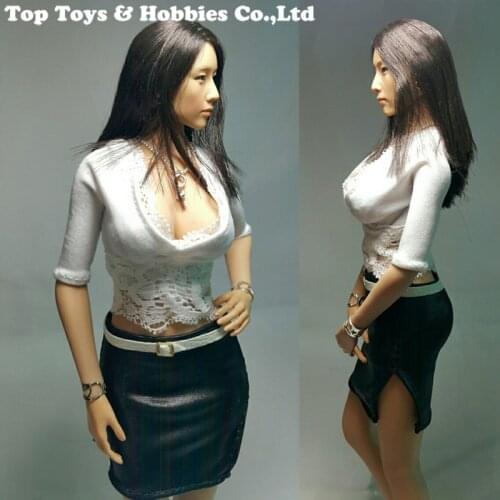 Customize In Stock 1/6 Sexy Female Soldier Deep V-neck Tight Shirt Split Leather Skirt PL10 for 12'' Large Bust Figure Body