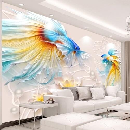 Custom Photo Wallpaper 3D Stereo Relief Fish Large Murals Abstract Creative Interior Living Room Background Decor Wall Painting