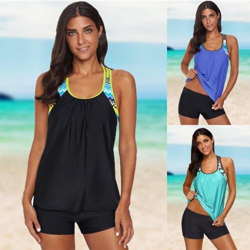 Large high-waisted Tankini Split swimsuit Colorful conservative Sling Swimwear printed separates Beachwear kupalniki for women