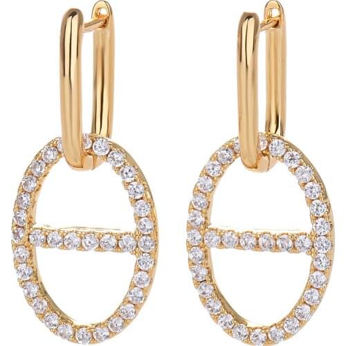 Luxury Oval Hollow Gold Color Mirco Paved Cubic Zircon Vintage Earrings Fashion Women Party Jewelry Zk45