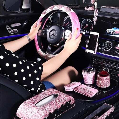 Pink Series High Quality Fashion Ladies Diamond Storage Box Rearview Mirror Pendant Car Perfume Bottle Interior Decorations
