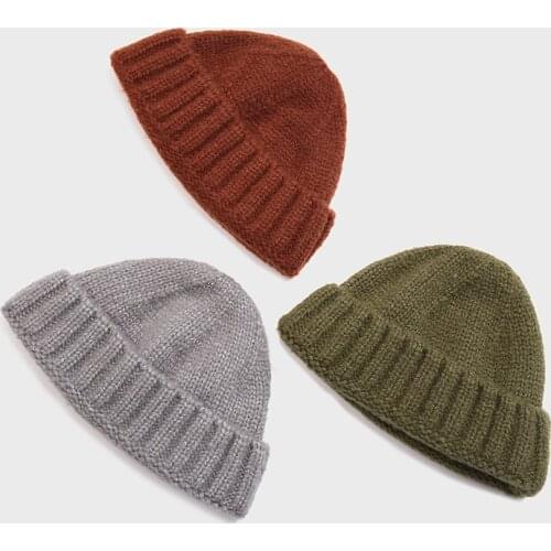 Unisex Ribbed Knitted Cuffed Short Melon Cap Solid Color Melon hat Skullcap Baggy Retro Ski Fisherman Docker Beanie Hat Slouchy