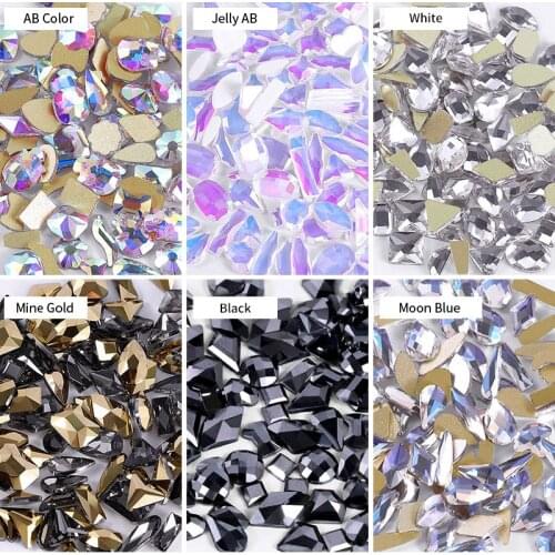 Mixed 100pcs Crystal AB Nail Art Rhinestones Flatback Strass Shiny Glass Nail Stones Gems For 3D Nails DIY Manicure Decorations