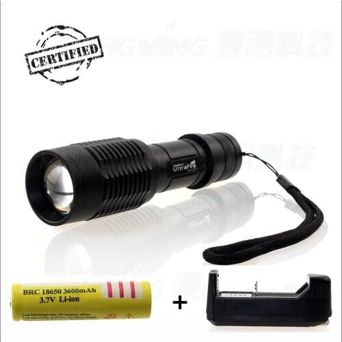 Led flashlight 5000 lumens cree xml t6 torch lamp flashlights long-range zoom + 1*18650 battery + 1*charger