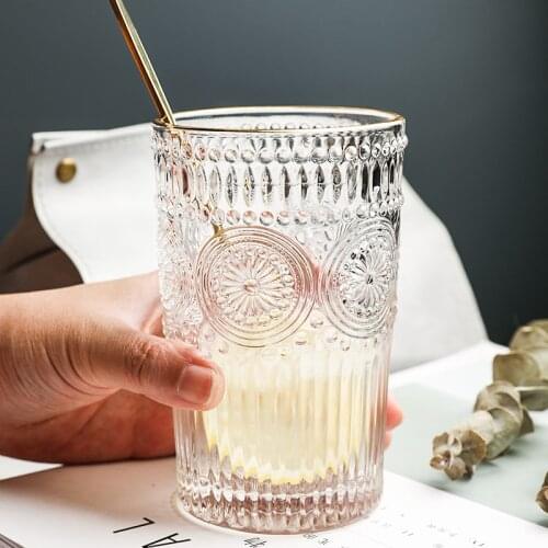 Vintage Embossed Beer Glass Cup Whisky Wine Glass Cup Gold inlay Cold drinking Mug lead Free Fruit Juice Cup Milk Drinkware