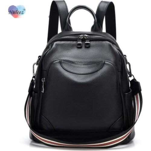 Nuleez High Quality Real Leather Backpack Wholesale with Long Shoulder Strap Big Capacity Purse Travelling Bag