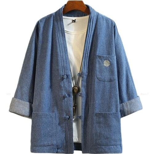 Japanese Style Kimono Haori Samurai Robes Gown Chinese Hanfu Cardigan Jackets Fashion Retro Qipao Tops Denim Coats Casual Blouse