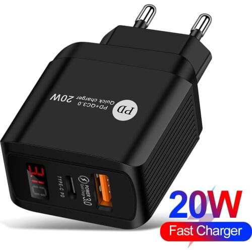 USB Type C Charger For iPhone Huawei Samsung Xiaomi 20W Quick Charge 3.0 QC PD USB-C Digital Display Fast Charg usb charger