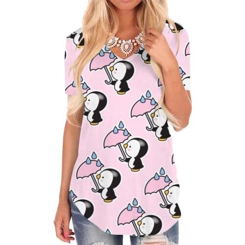 Giyu Brand Penguin T-shirt women Animal V-neck Tshirt Pink Funny T shirts Lovely Tshirts Printed Womens Clothing Summer Loose