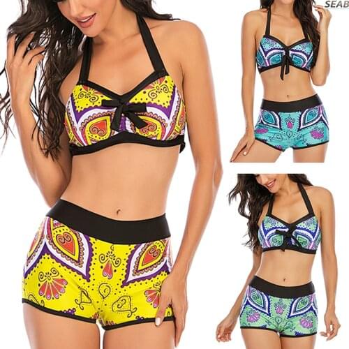 Womens Two Pieces Swimsuit Swimwear Swimming Suit BeachwearTribal Print Halter High Waist Bikini Set