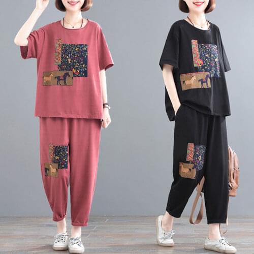 Two Piece Set Women Tracksuit O-neck Short Sleeve T-shirt Top and Pants Suit Sporting Sets Female Casual Summer Outfits X118