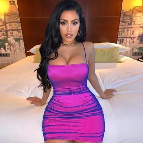 Tobinoone Sexy Summer Dress 2020 Women Spaghetti Straps Bodycon Dress Slim Satin Sashes Ruched Club Satin Dress Elegant Vestidos