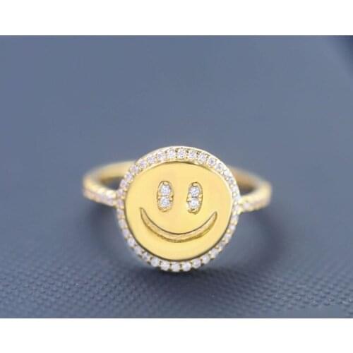 SLJELY June New Fashion S925 Sterling Silver Gold Color Smiling Face Ring An Afternoon At The Beach Series Women Brand Jewelry