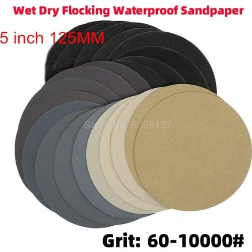 1Pcs 5-INCH 125MM Wet Dry Flocking Waterproof Sandpaper Abrasive Paper Self-adhesive Sanding Polishing Water Sand Back Velvet