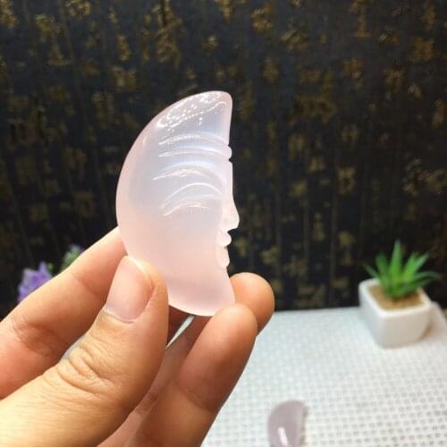 1pcs cute natural pink rose quartz crystal the smiling face of the moon goddess figurine reiki healing crystals DIY pandent