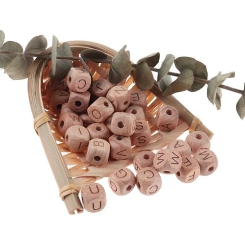 100pcs Wooden Letters Baby Wood Beech Beads Baby Teethers Necklace Food Grade Wooden Teether Nursing Letter Beads BPA Free