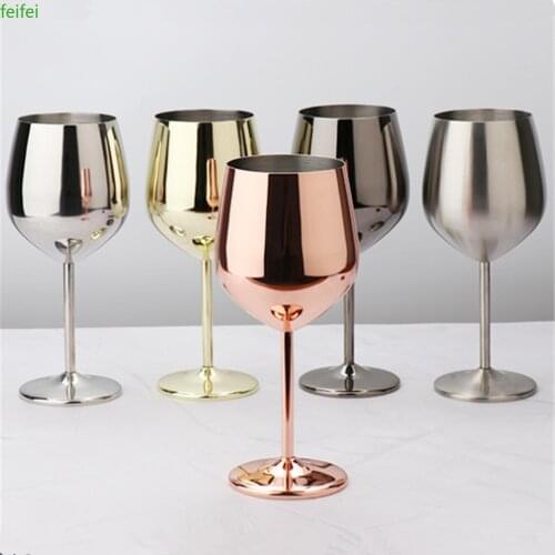 2PCS Stainless Steel Goblet 500/200ML Champagne Wine Glass Cocktail Glass Creative Metal Winebowl Rose Gold for Bar Restaurant