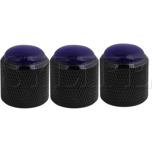 3 x Alloy Electric Guitar Bass Domed Knobs with Blue Glass Head(Black)