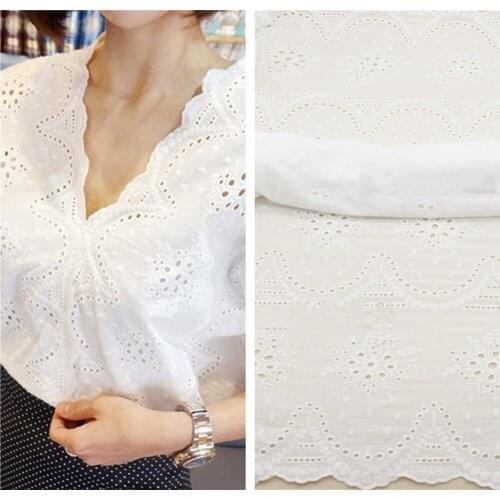 White Cotton Cloth Hollow out Embroidery Lace Fabric 1 Yard Cotton Fabric with Scalloped Edges DIY Clothes Sewing Accessories