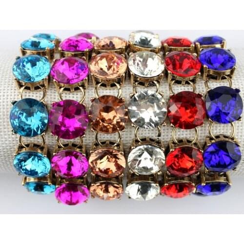 Zwpon Fashion Colorful Costume Jewelry 15mm Glass Stone Dot Bracelets for Women Pretty Colorful Stone Bracelets