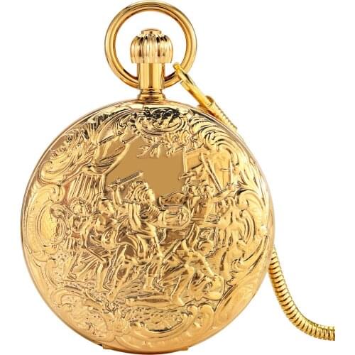 Delicate Simulated War Theme Double Shell Double Open Automatic Mechanical Pocket Watch Arabic Numerals Dial Pendant Gift Man