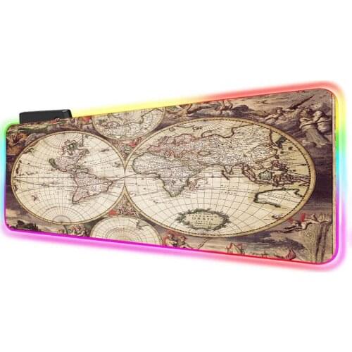 Gaming Mouse Pad RGB Old World Map Sparkling Light Keyboards Mats Desktop Mice Pads RGB USB Cable 3mm/4mm Large Mouse Pad