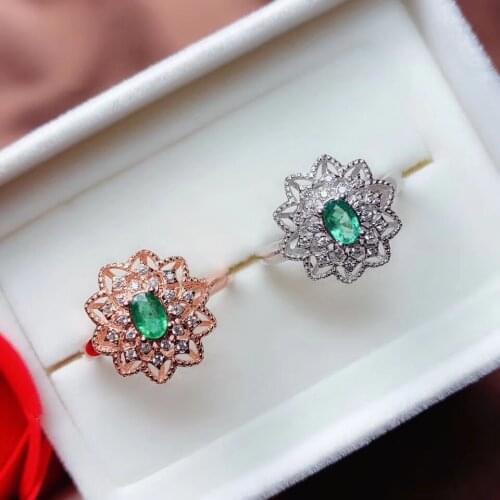 Exquisite green emerald gemstone ring for women silver jewelry birthday engagement ring gift certified natural gem resizable