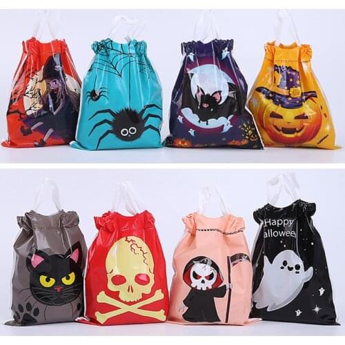 50pcs Hallwoeen Pumpkin Skull Cat Candy Bundle Pocket Bag Cellophane Food Plastic Package Halloween Party Decor Gift Bag Mix