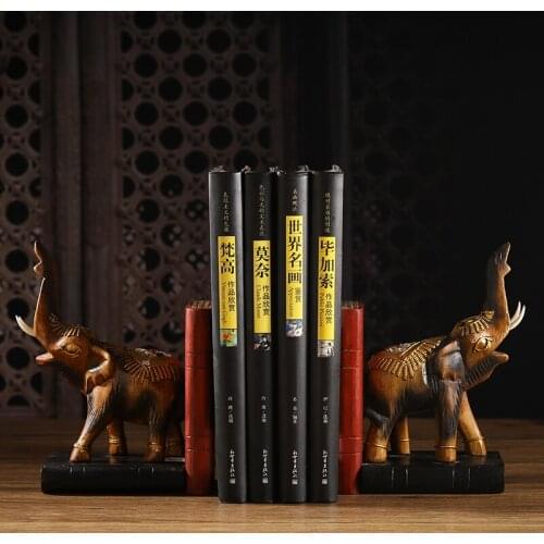 Thailand Wood Carving Bookend Book Safe Table Hand Carved Elephant Bookcase Stationery Container