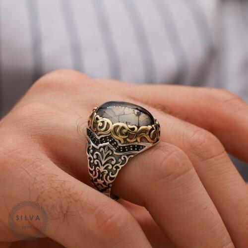 Agate Aqeeq 925 silver mens ring. Mens jewelry stamped with silver stamp 925 All sizes are available