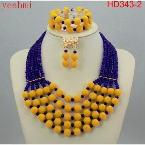 Nigerian Wedding Beads Necklace African Beads Jewelry Sets Beaded Balls Bracelet Necklace Earrings Set Fashion HD343-2