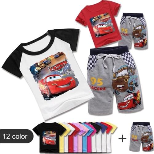 Summer Baby Boy Clothes Sets Kid Cartoon Pixar Cars Lightning McQueen Children Girl Short Sleeve Top T Shirts+Shorts 2PCS Suits