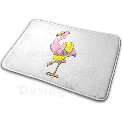 Flamingo At Swimming With Swim Ring Mat Rug Carpet Anti-Slip Floor Mats Bedroom Swimming Diver Swimming Pool Water Sports