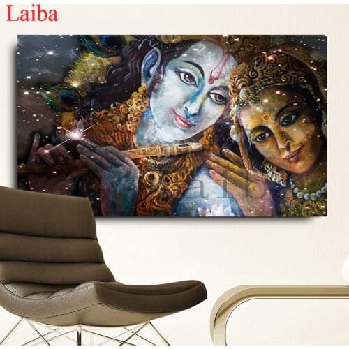 Round Diamond Painting , Indian Buddhism Krishna And Radha Buddha, Full square Rhinestone of Picture Diamond mosaic