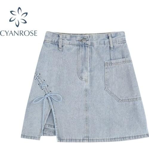 Irregular Bandage Split Mini Womens Jeans Skirt 2021 Summer High Waist Buttocks Design Skirt Harajuku Y2k Denim Skirts Female