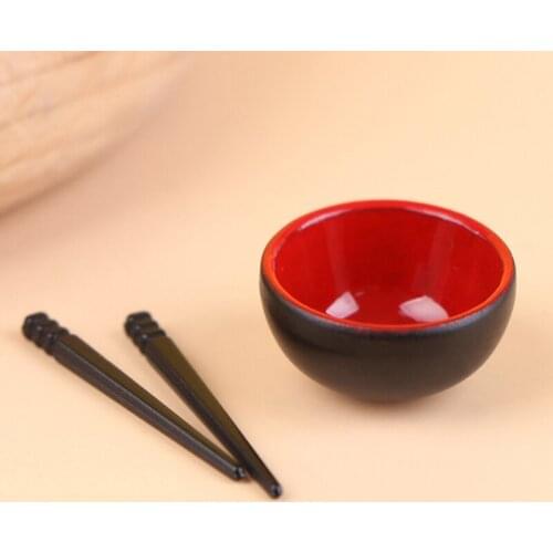 1/12 Scale Miniature Dollhouse Chinese Dish Bowl Chopsticks Tableware Set Miniature Pretend Play Kitchen Toy