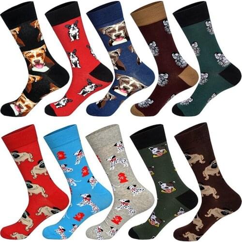 Men Socks Spotted Dog Bulldog Dog Coloured All-cotton Long-tube Euro-American Tide Socks