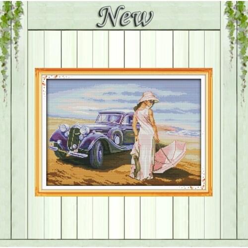 Car model sexy girl,pattern printed on canvas DMC 14CT 11CT Cross Stitch kit,full for embroidery needlework Set,woman Home Decor