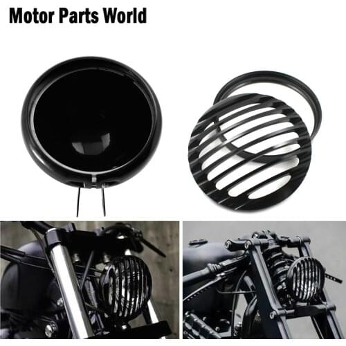 Motorcycle Black 5.75" Headlight Light Bulb Bucket Housing Led Headlight Grill Cover For Harley Sportster XL883 1200 Iron 04-14