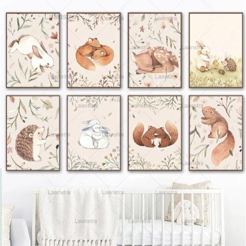 Hug Rabbit Fox Squirrel Hedgehog Deer Music Wall Art Canvas Painting Nordic Posters and Print Wall Pictures Baby Kids Room Decor