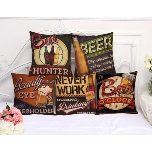 Beer Tavern bar Cushion Cover Cotton Linen Decorative Pillowcase Chair Seat Square45x45cm Pillow Cover Home Living Textile