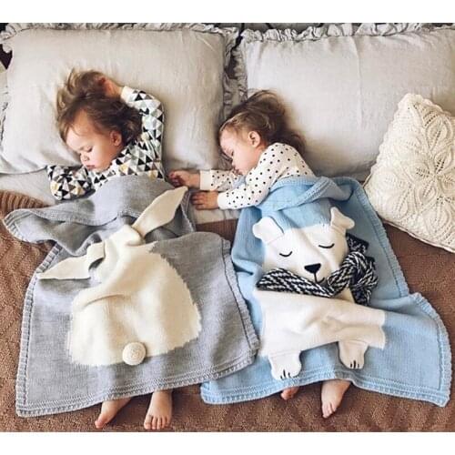 New Arrival Real Cartoon Bear Fox Rabbit Animal Cute Baby Blanket Throws On Sofa/Bed/Plane Travel Plaids Wool Hot Picnic Thread