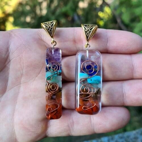 Retro Reiki Healing Colorful Chips Stone Natural 7 Chakra Orgone Energy Pendant Necklace Pendulum Amulet Orgonite