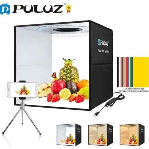 Portable Photo Studio Box PULUZ 40cm Ring LED Photography Lightbox Lighting Desktop Studio Shooting Tent Box 12 Color Backdrops