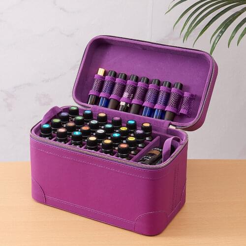 Portable 66pcs Essential Oil Bottle Holder Traveling Carrying Case Storage Box PU Aromatherapy Bottles Roller Bottle Holder