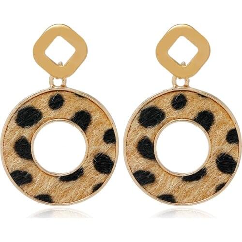 Simple Flannel Leopard Earrings Hollow Ring Geometric Pendant Drop Earrings For Women Boucle D'oreille Femme New Korean Brincos