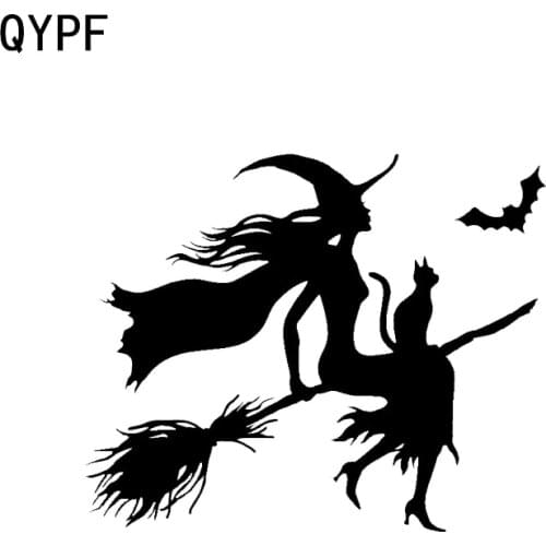 QYPF 12.6*10.3 Interesting Witch Halloween Vinyl Car Sticker Silhouette Accessories Silhouette Decor C16-2424