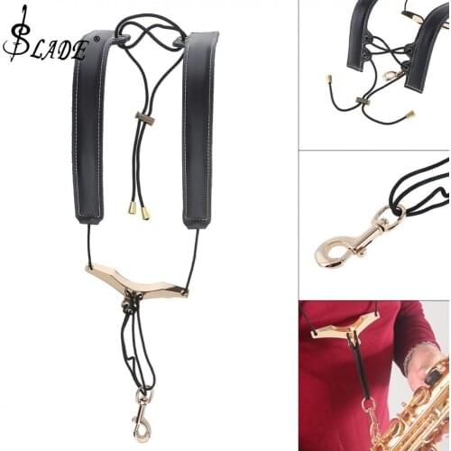 Genuine Leather Saxophone Double Shoulder Neck Strap Cowhide Material Adjustable Sax Stage Play Neck Belt 2 Colors Optional
