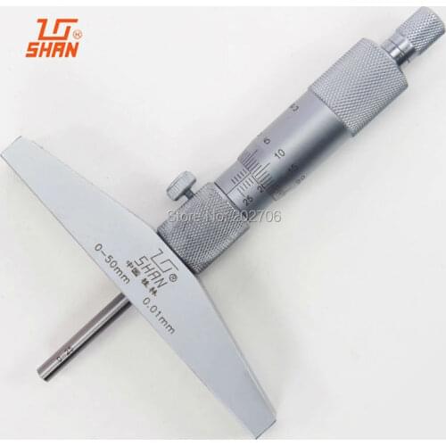 SHAN brand 0-50mm 0.01mm Depth Micrometer Gauge Gage Tool Stainless Steel Metric Micrometers Gauge